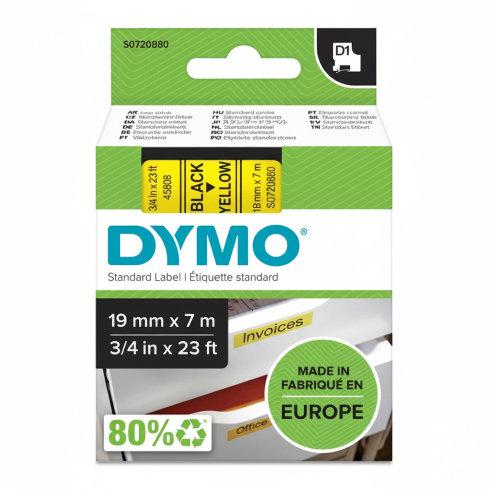 Taśma Oryginalna DYMO D1-45808 (D1-45808) (Żółty) (19 mm, 7 m)