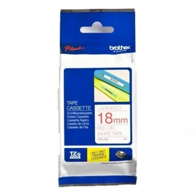 Taśma Oryginalna Brother TZe-242 (TZE242) (Biały) (18 mm, 8 m, Biała, Czerwony)