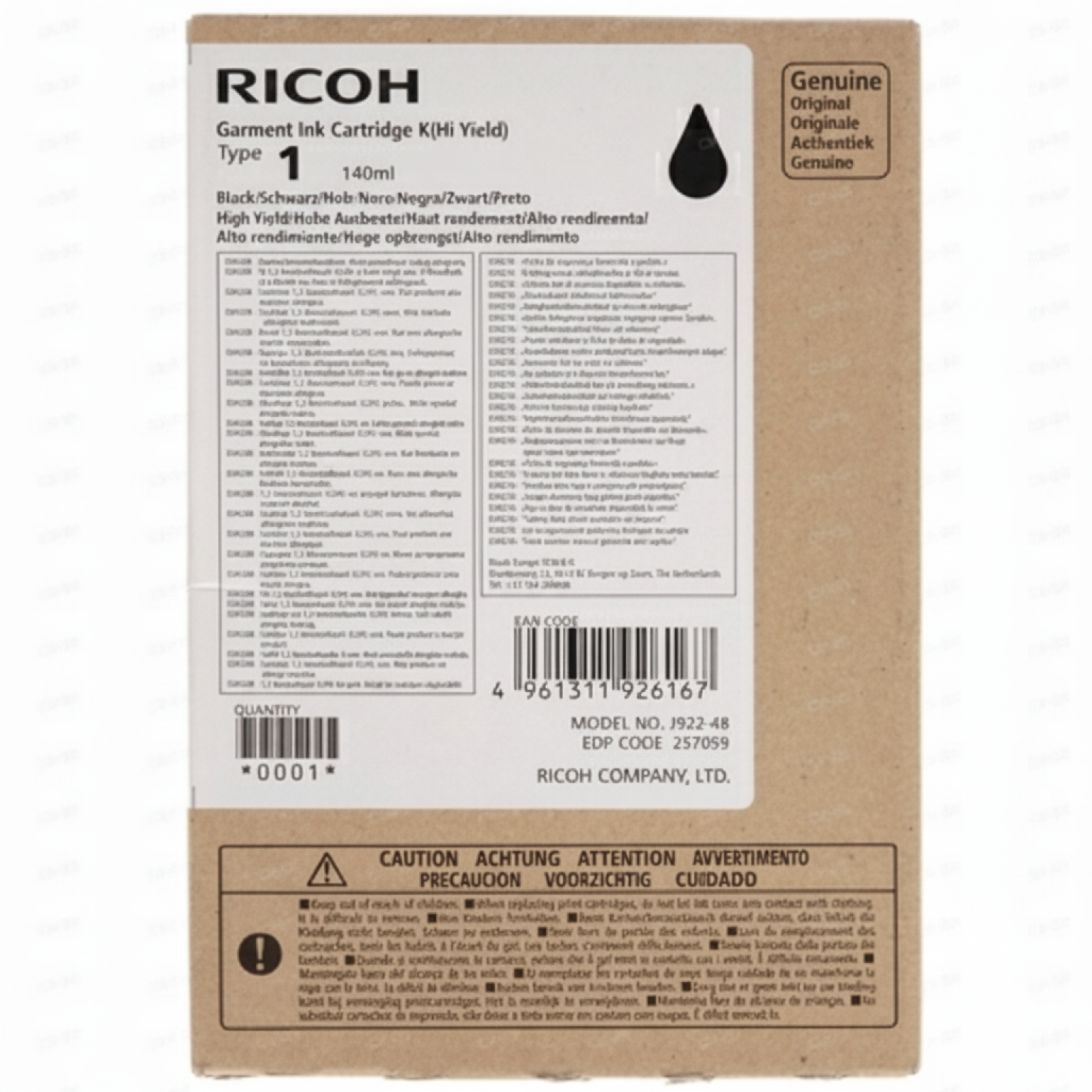 Tusz Oryginalny Ricoh Garment Type 1 (140ml) (257059) (Czarny)