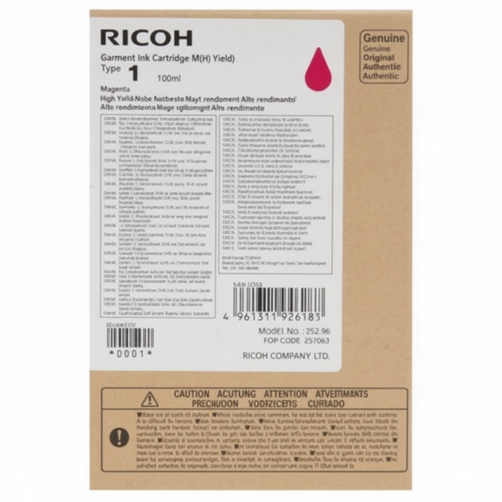 Tusz Oryginalny Ricoh Garment Type 1 (100ml) (257061) (Purpurowy)