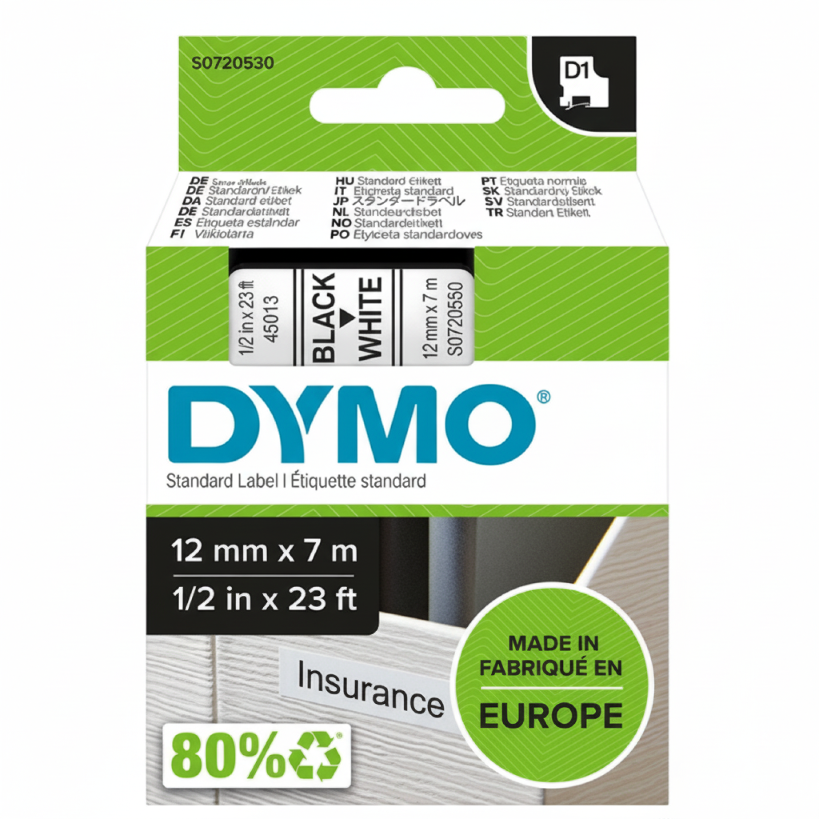Taśma Oryginalna DYMO D1-45013 (D1-45013) (Biały) (12 mm, 7 m)