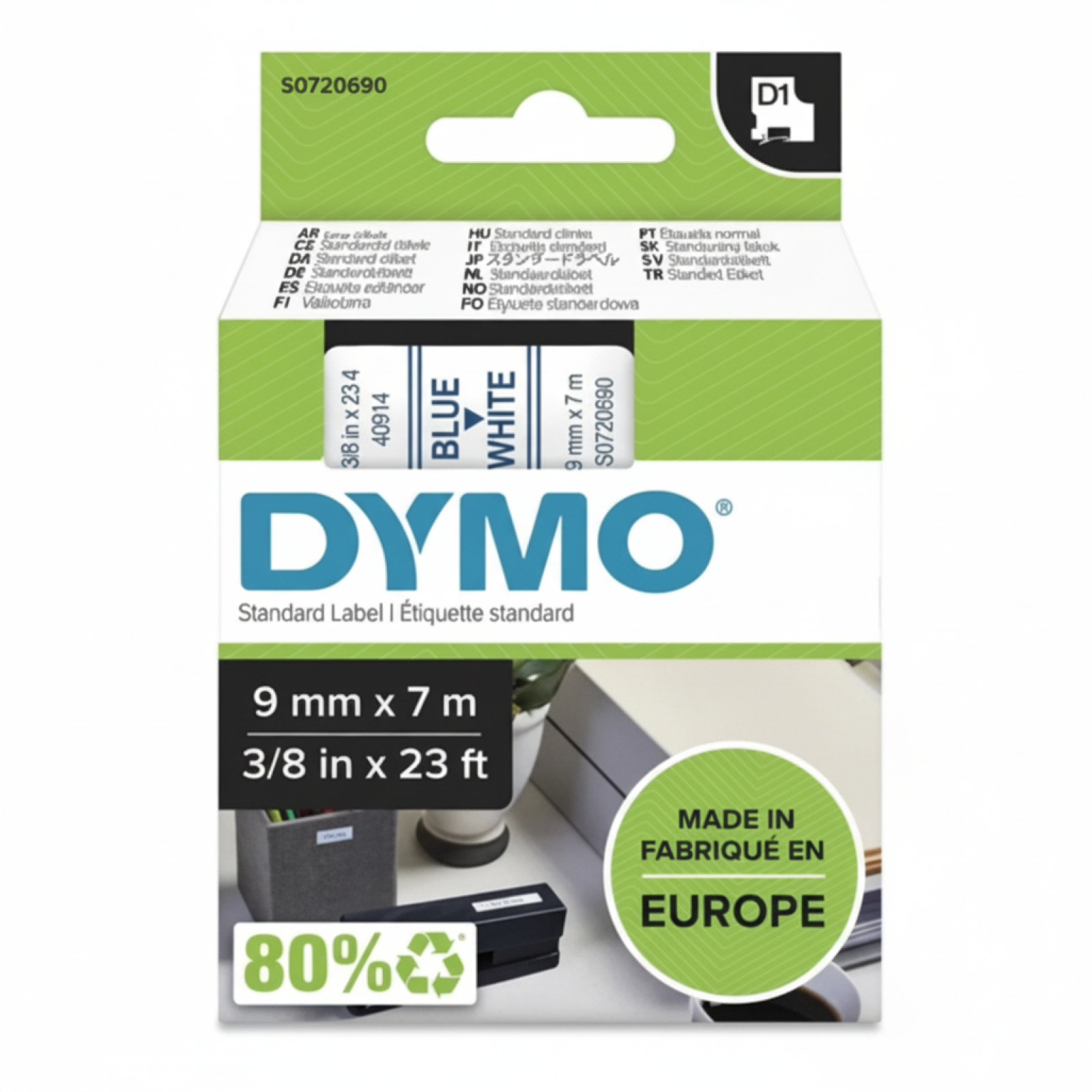 Taśma Oryginalna DYMO D1-40914 (D1-40914) (Biały) (9 mm, 7 m)