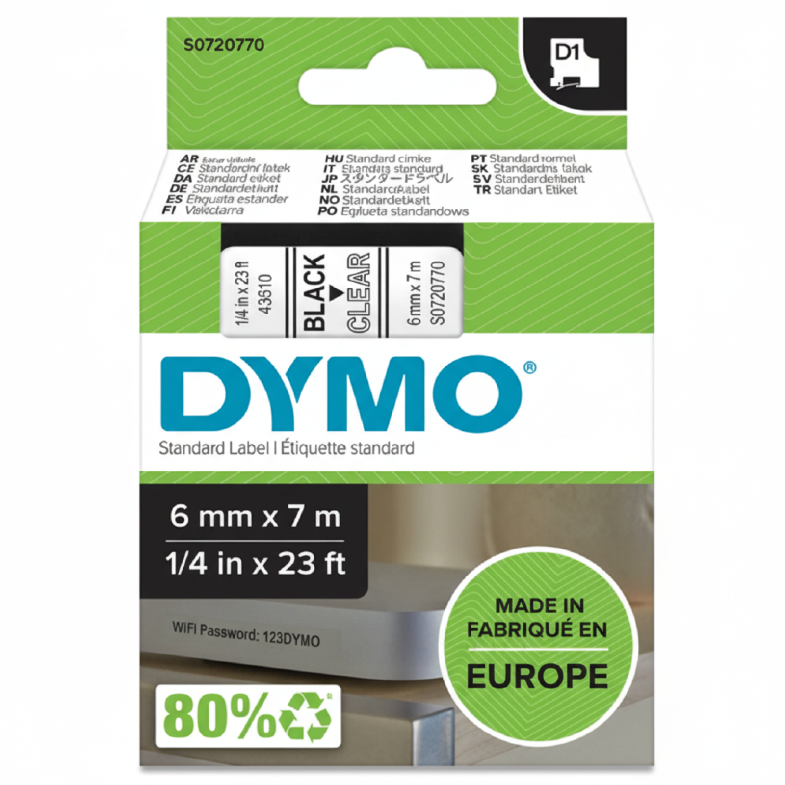 Taśma Oryginalna DYMO D1-43610 (D1-43610) (Przezroczysty) (6 mm, 7 m)