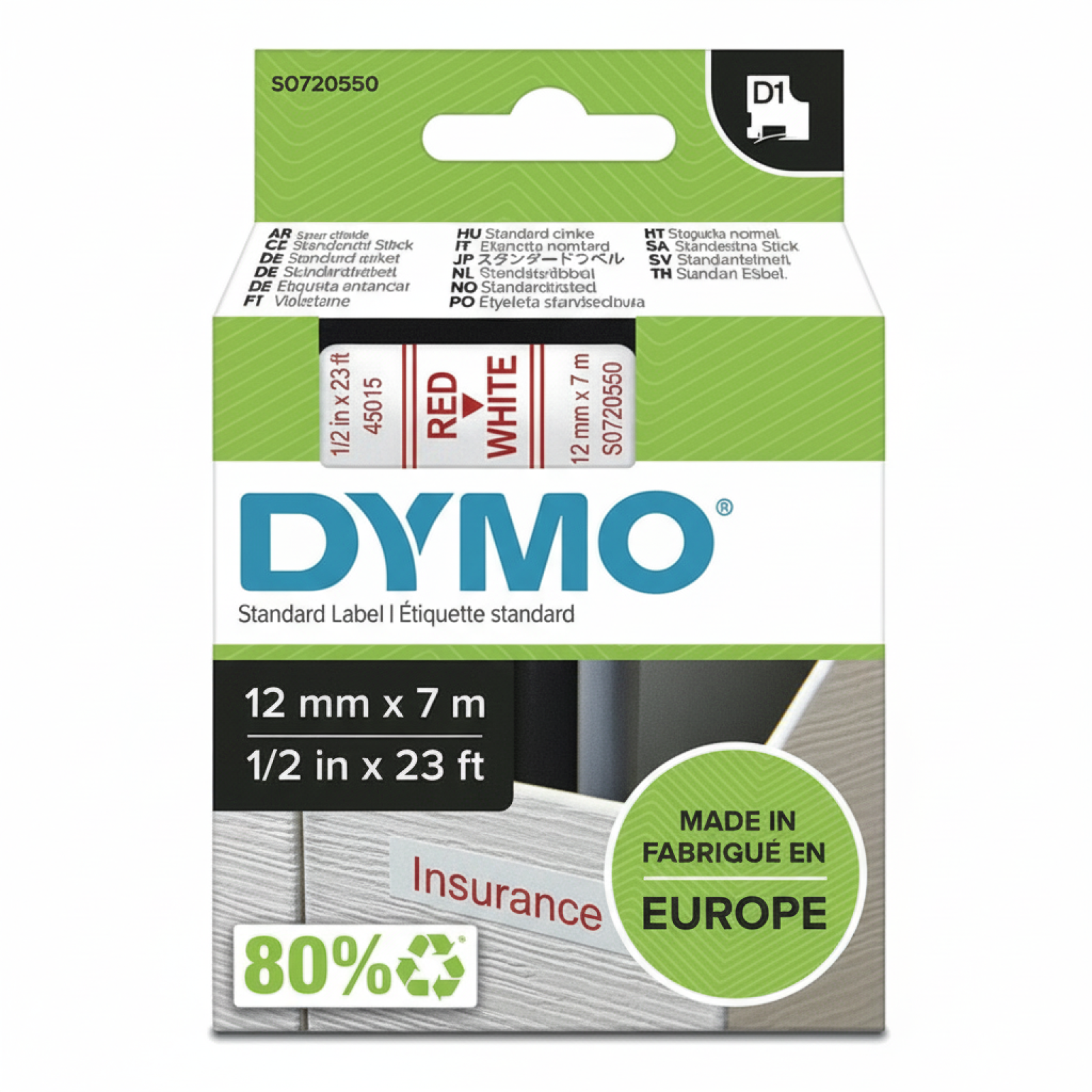 Taśma Oryginalna DYMO D1-45015 (D1-45015) (Biały) (12 mm, 7 m)