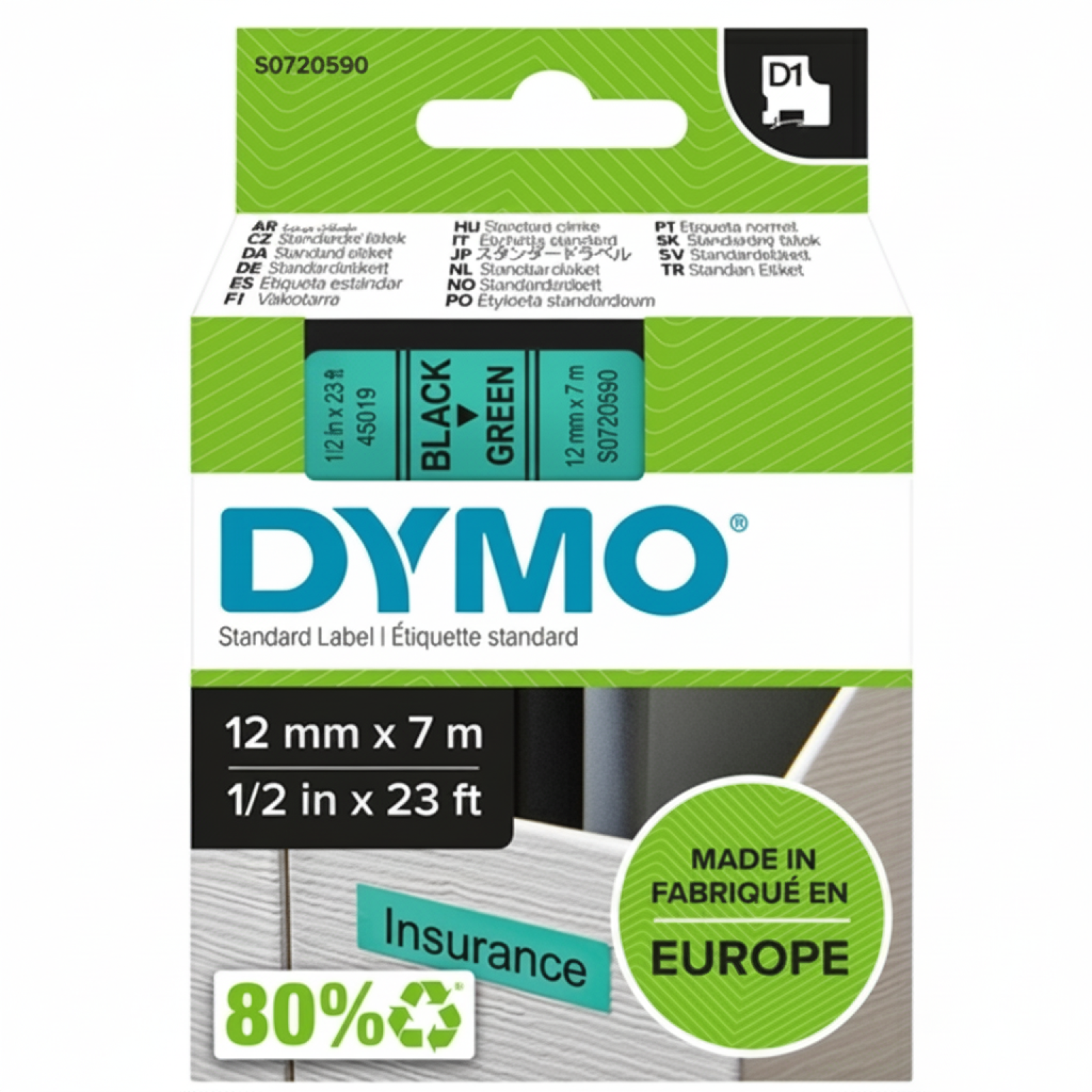 Taśma Oryginalna DYMO D1-45019 (D1-45019) (Zielony) (12 mm, 7 m)