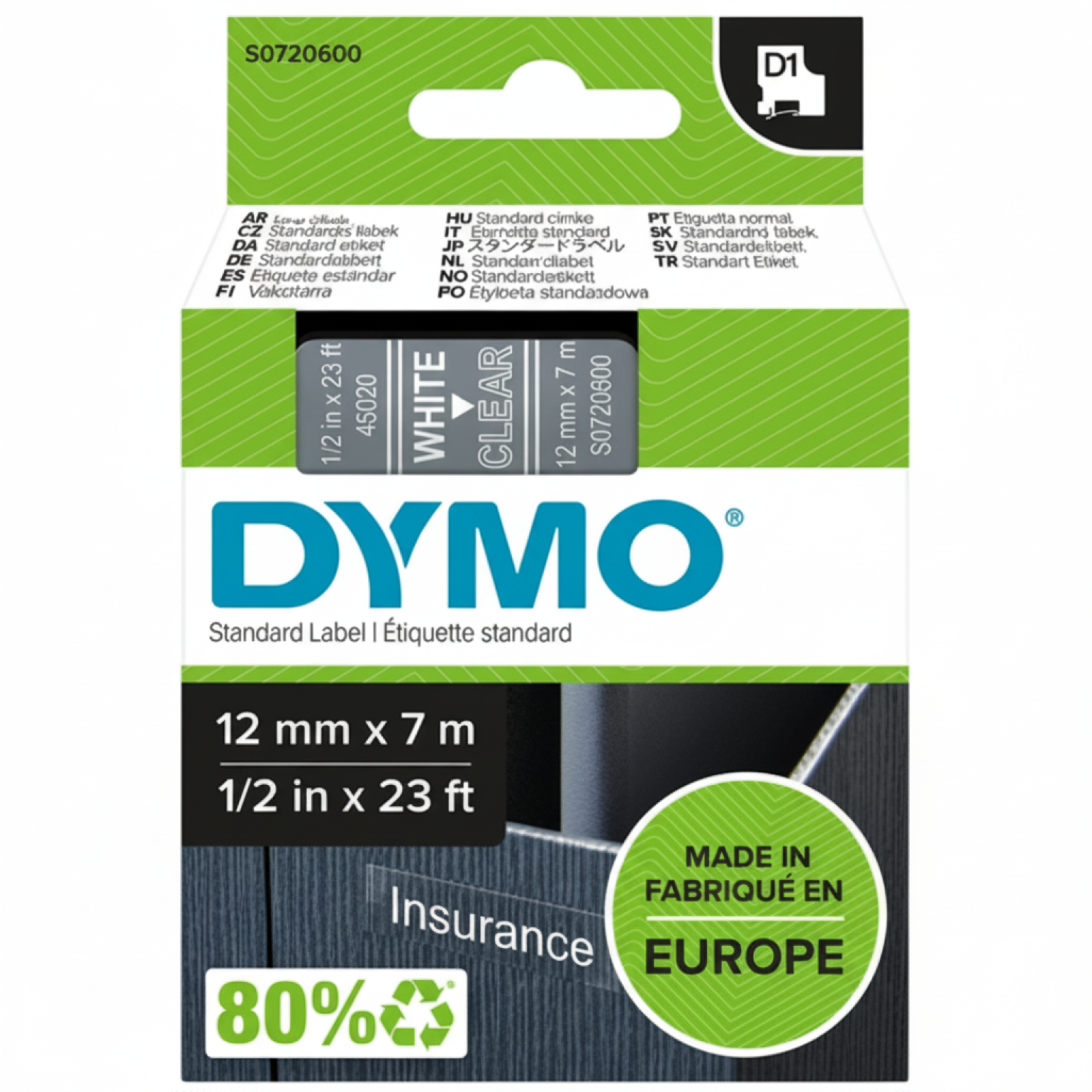 Taśma Oryginalna DYMO D1-45020 (D1-45020) (Przezroczysty) (12 mm, 7 m)