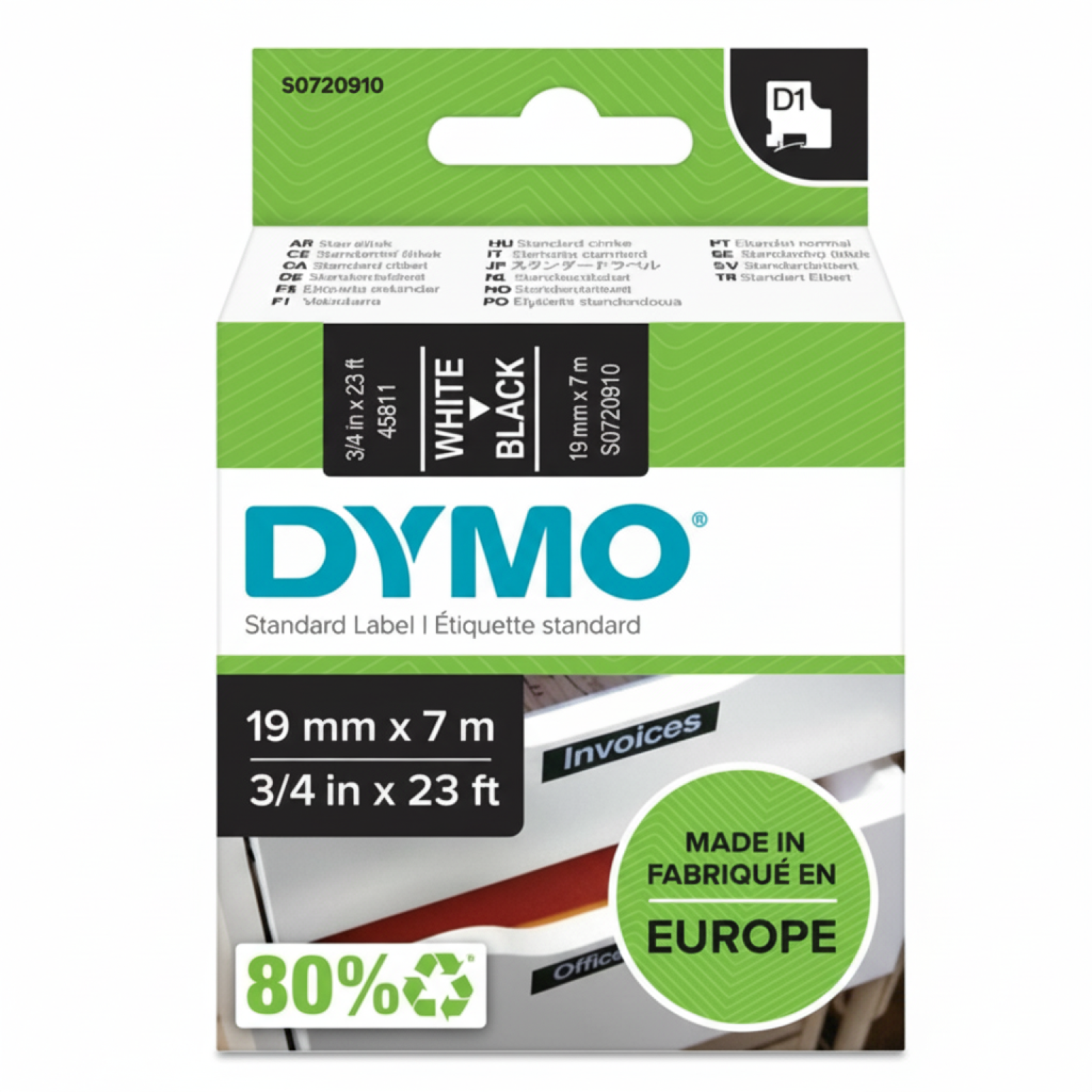 Taśma Oryginalna DYMO D1-45811 (D1-45811) (Czarny) (19 mm, 7 m)