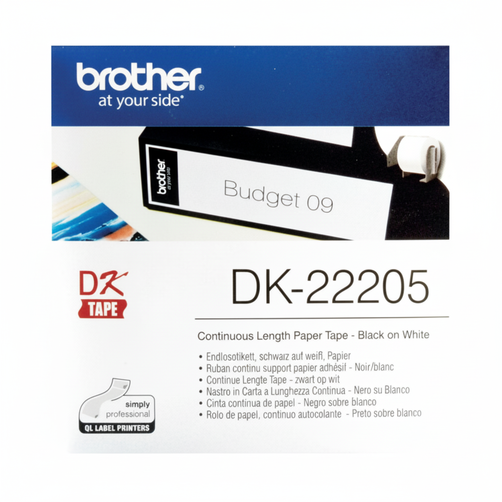 Taśma Oryginalna Brother DK-22205 (DK-22205) (Biały) (62 mm, 30,48 m)