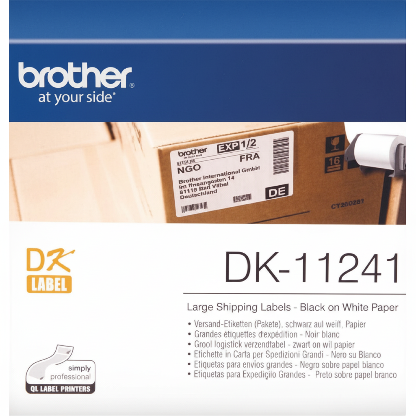 Etykiety Oryginalne Brother DK-11241 (DK-11241) (Biały) (200 szt., 102 mm, 152 mm)