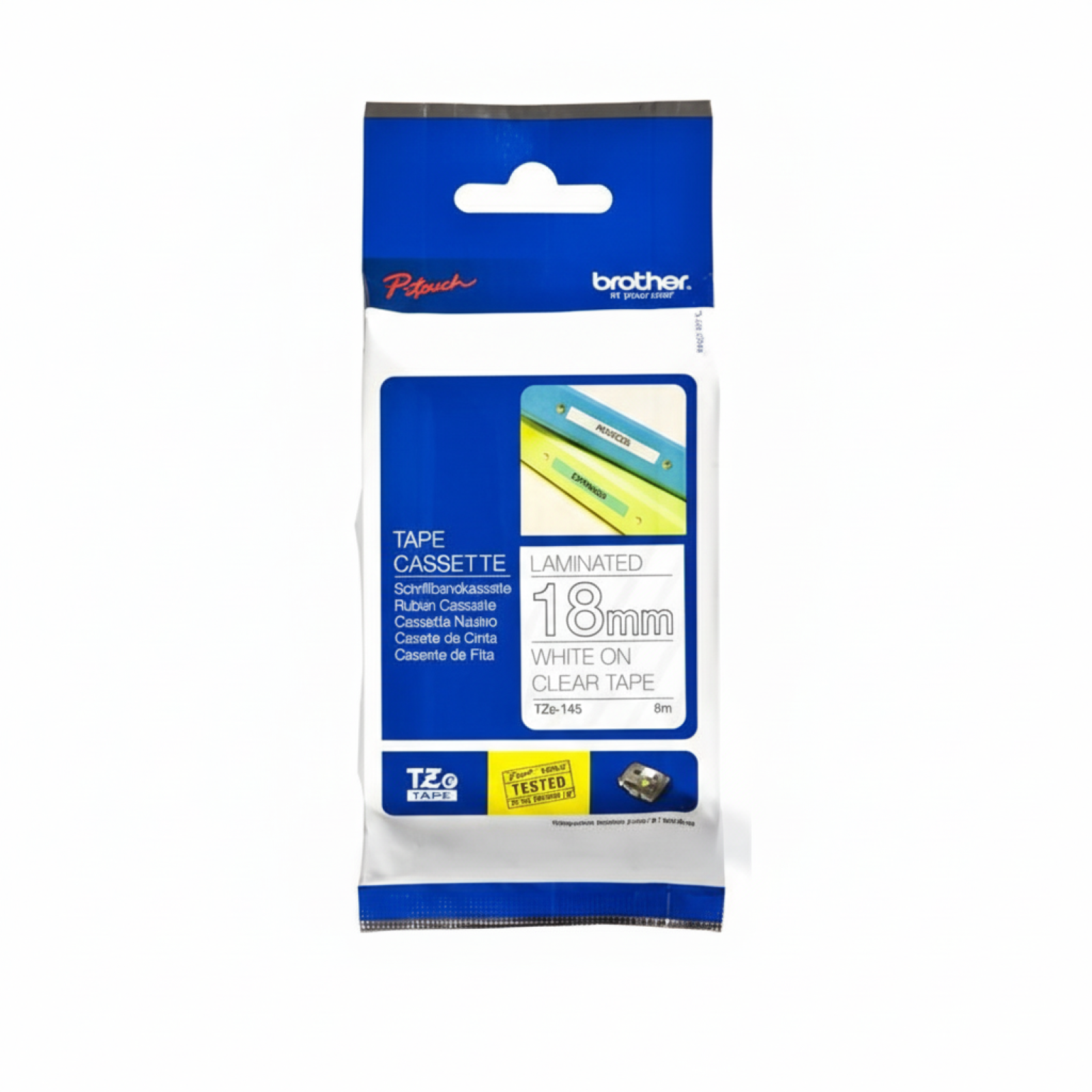Taśma Oryginalna Brother TZe-145 (TZE145) (Przezroczysty) (18 mm, 8 m, Przezroczysta, Biały)