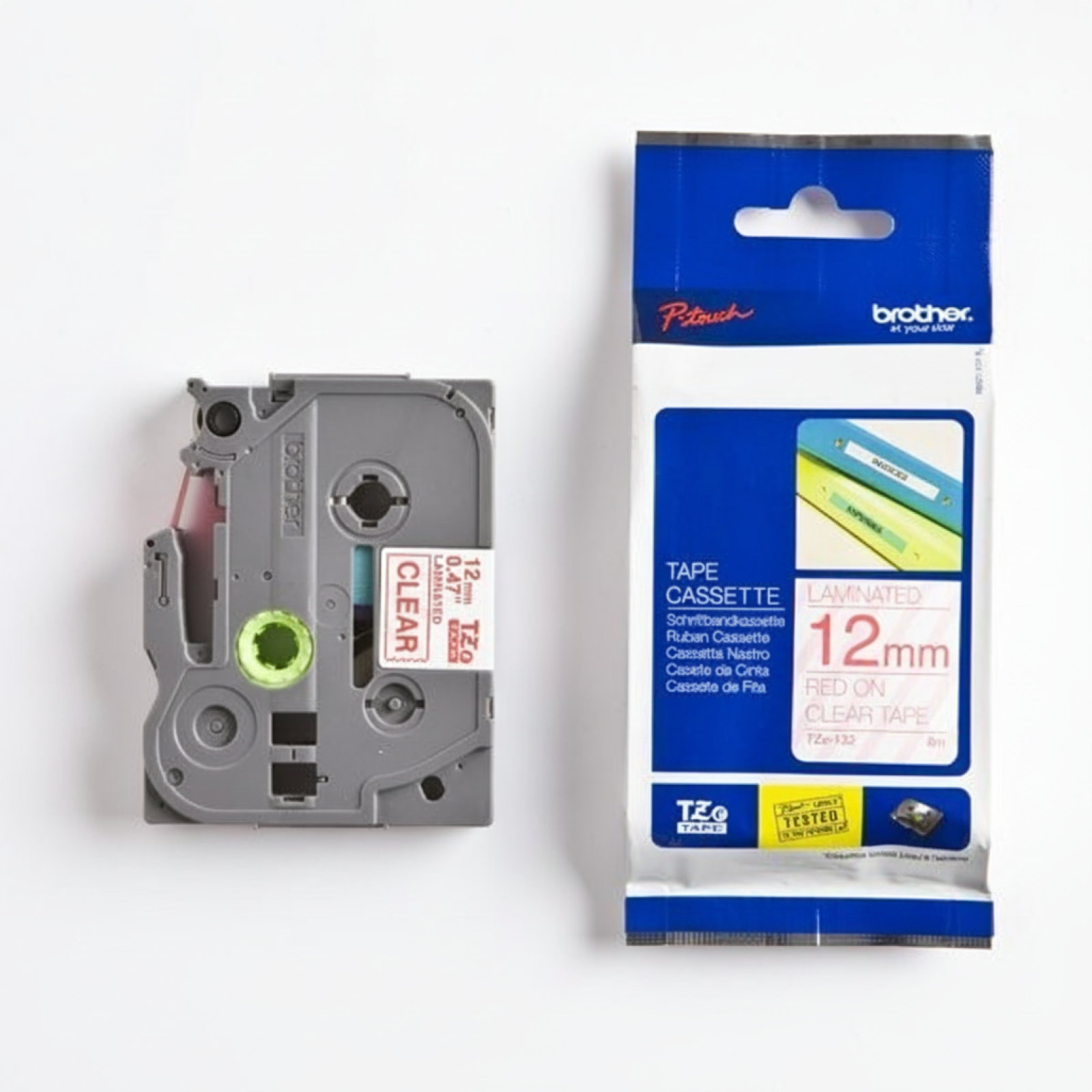 Taśma Oryginalna Brother TZe-132 (TZE132) (Przezroczysty) (12 mm, 8 m, Przezroczysta, Czerwony)