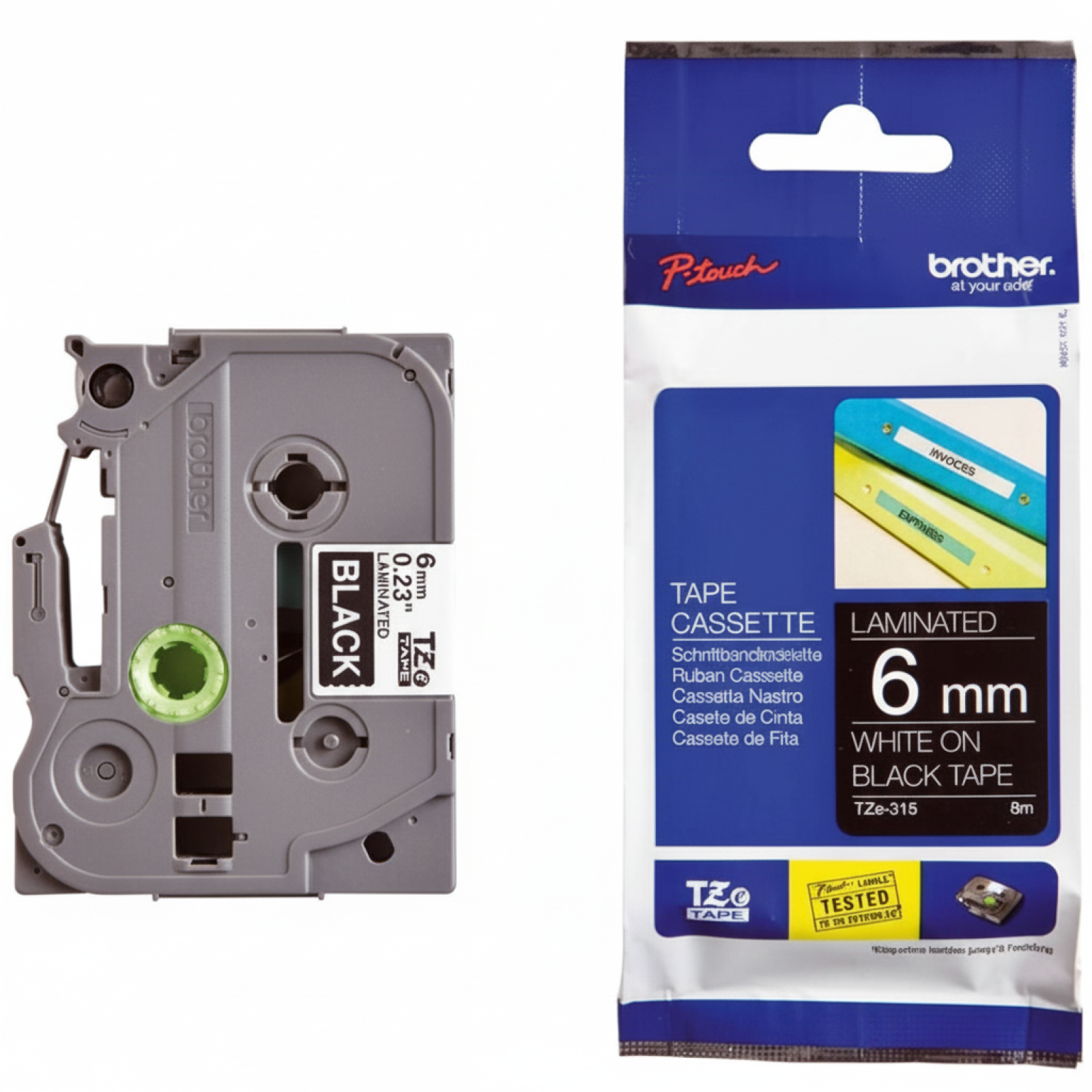 Taśma Oryginalna Brother TZe-315 (TZE315) (Czarny) (6 mm, 8 m, Czarna, Biały)