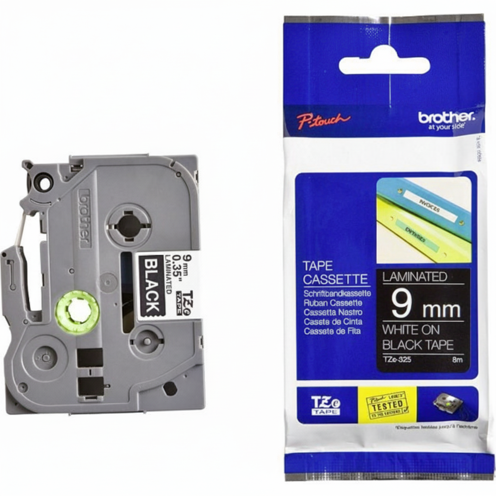 Taśma Oryginalna Brother TZe-325 (TZE325) (Czarny) (9 mm, 8 m, Czarna, Biały)
