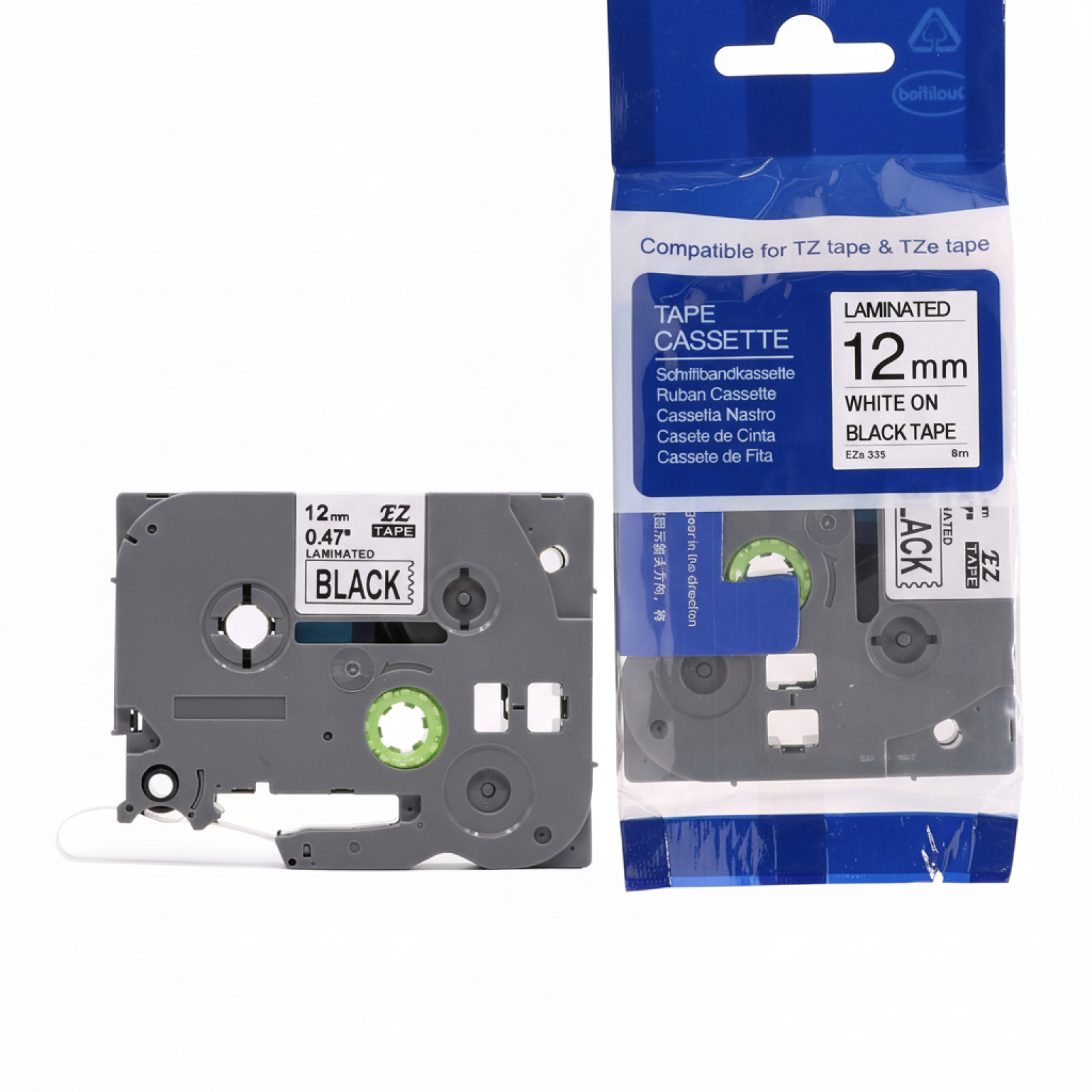 Taśma Oryginalna Brother TZe-335 (TZE335) (Czarny) (12 mm, 8 m, Czarna, Biały)