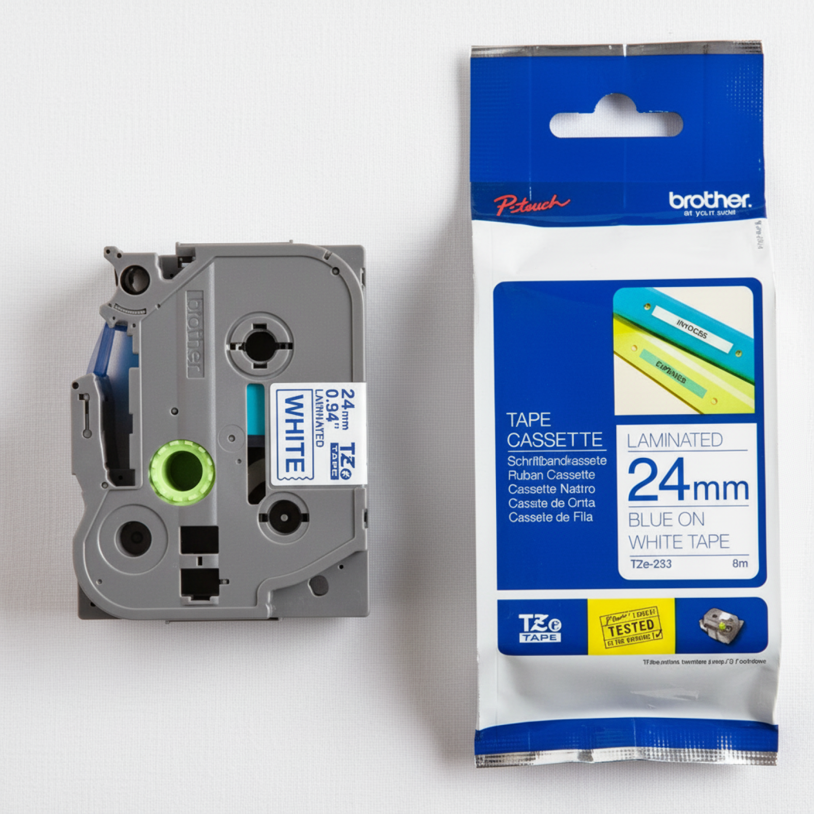 Taśma Oryginalna Brother TZe-253 (TZE253) (Biały) (24 mm, 8 m, Biała, Niebieski)