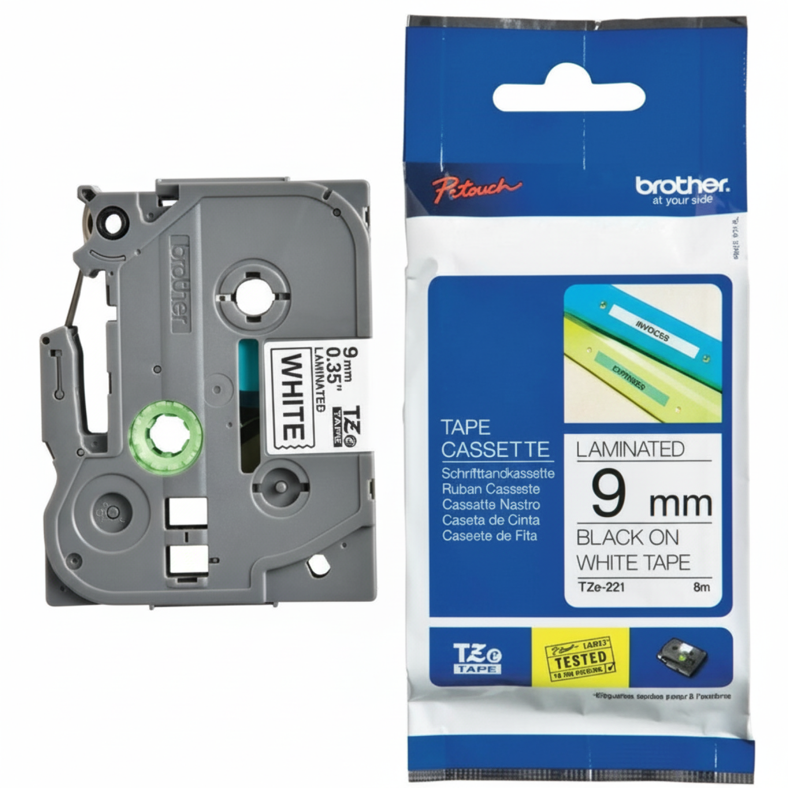 Taśma Oryginalna Brother TZe-221 (TZE221) (Biały) (9 mm, 8 m, Biała)