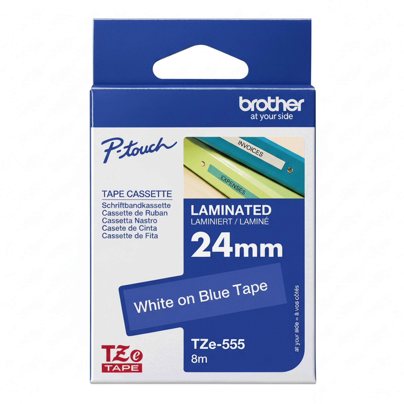 Taśma Oryginalna Brother TZe-555 (TZE555) (Niebieski) (24 mm, 8 m, Niebieska, Biały)