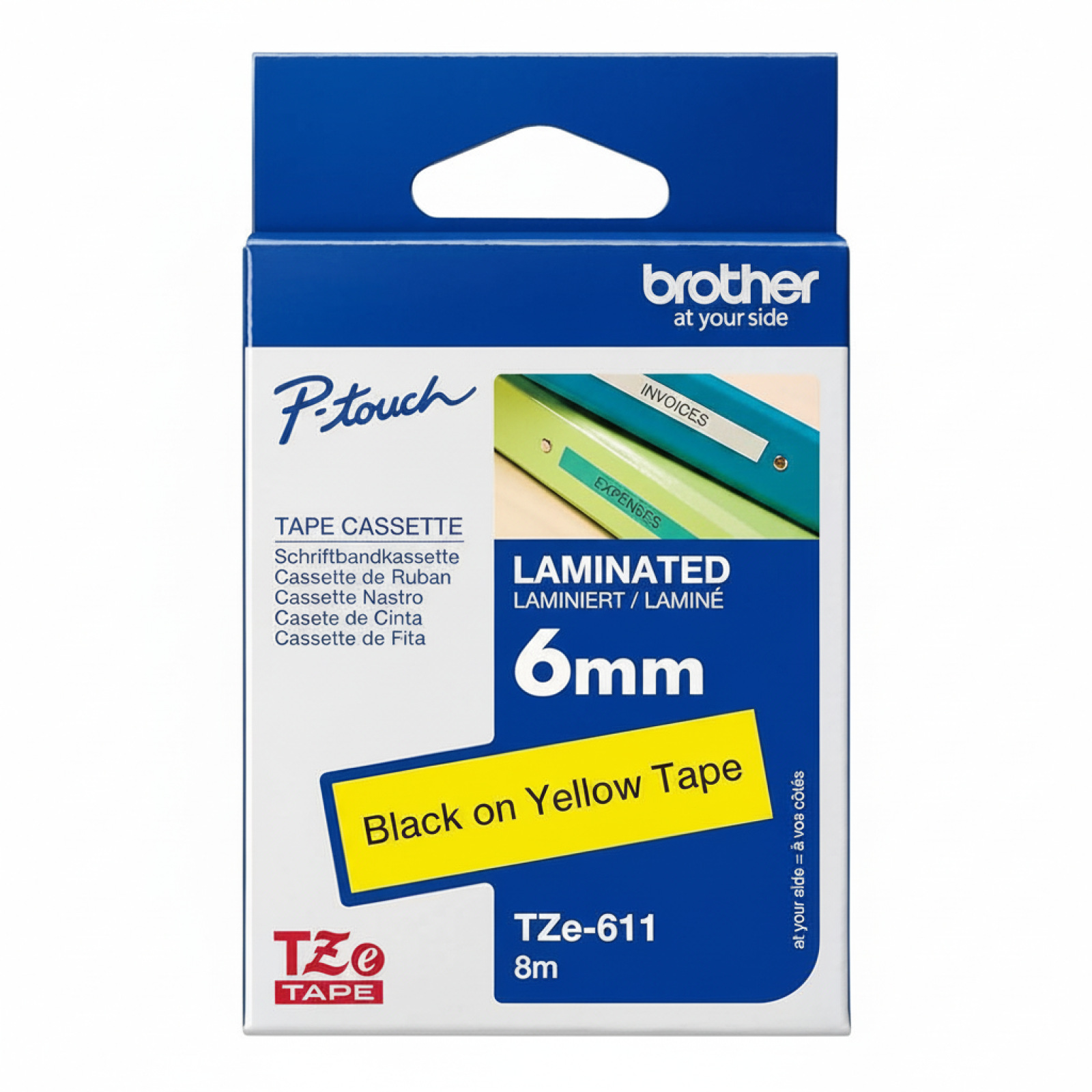 Taśma Oryginalna Brother TZe-611 (TZE611) (Żółty) (6 mm, 8 m, Żółta)