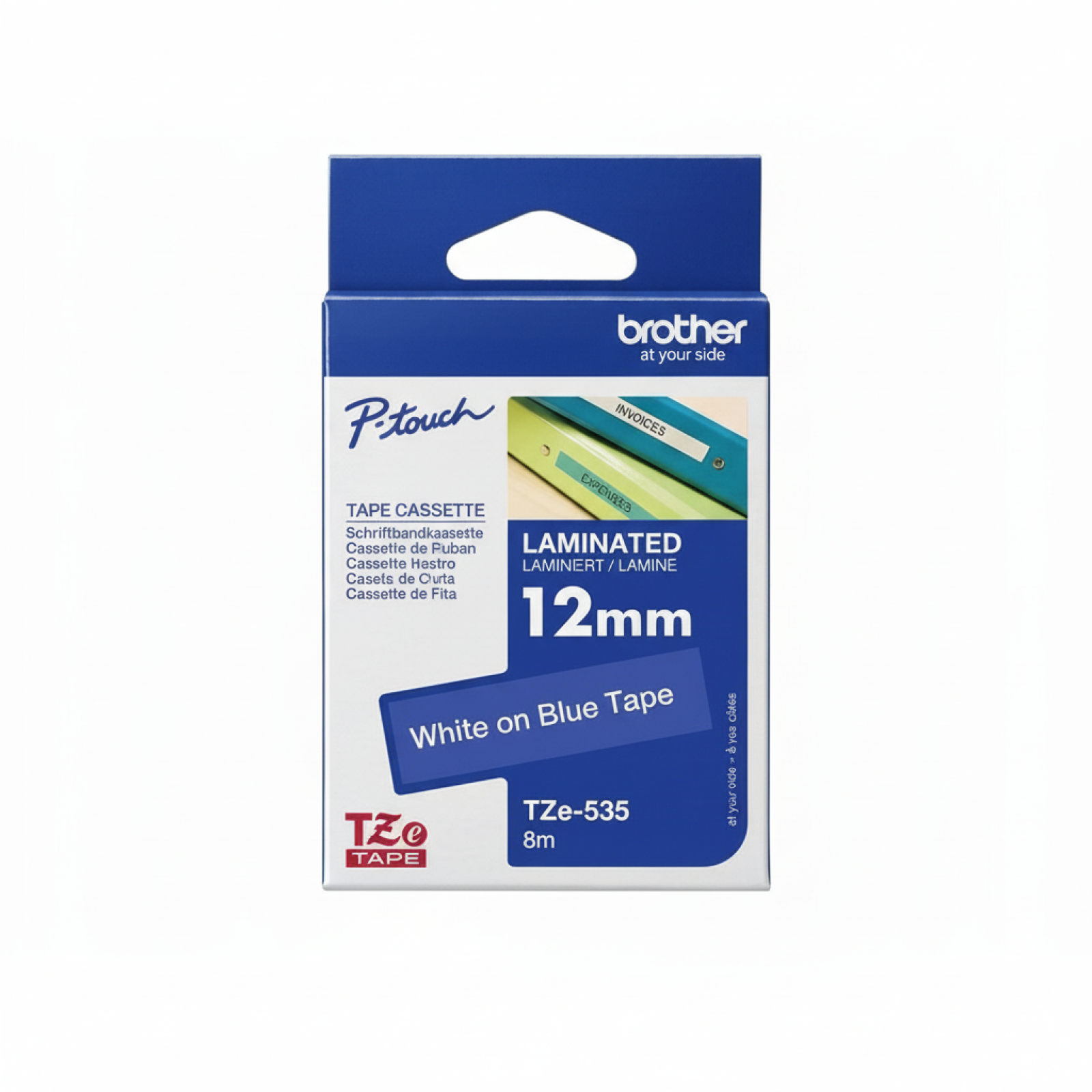 Taśma Oryginalna Brother TZe-535 (TZE535) (Niebieski) (12 mm, 8 m, Niebieska, Biały)