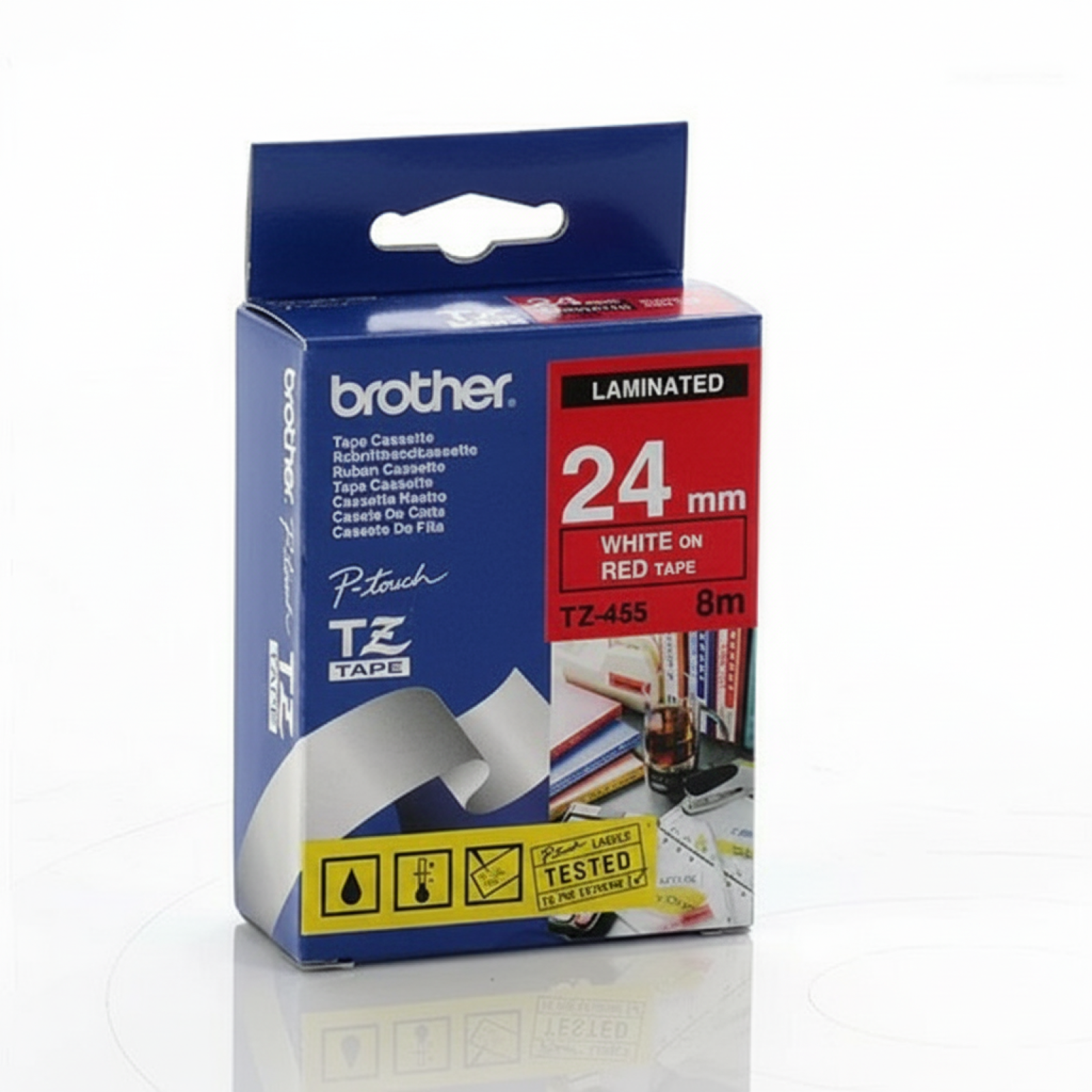 Taśma Oryginalna Brother TZe-455 (TZE455) (Czerwony) (24 mm, 8 m, Czerwona, Biały)