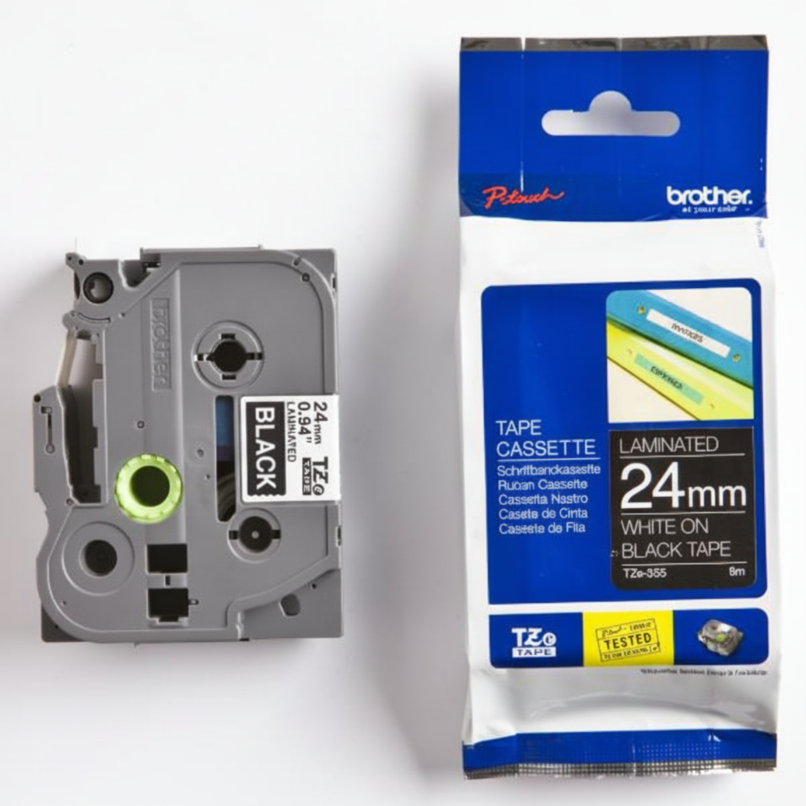 Taśma Oryginalna Brother TZe-355 (TZe355) (Czarny) (24 mm, 8 m, Czarna, Biały)