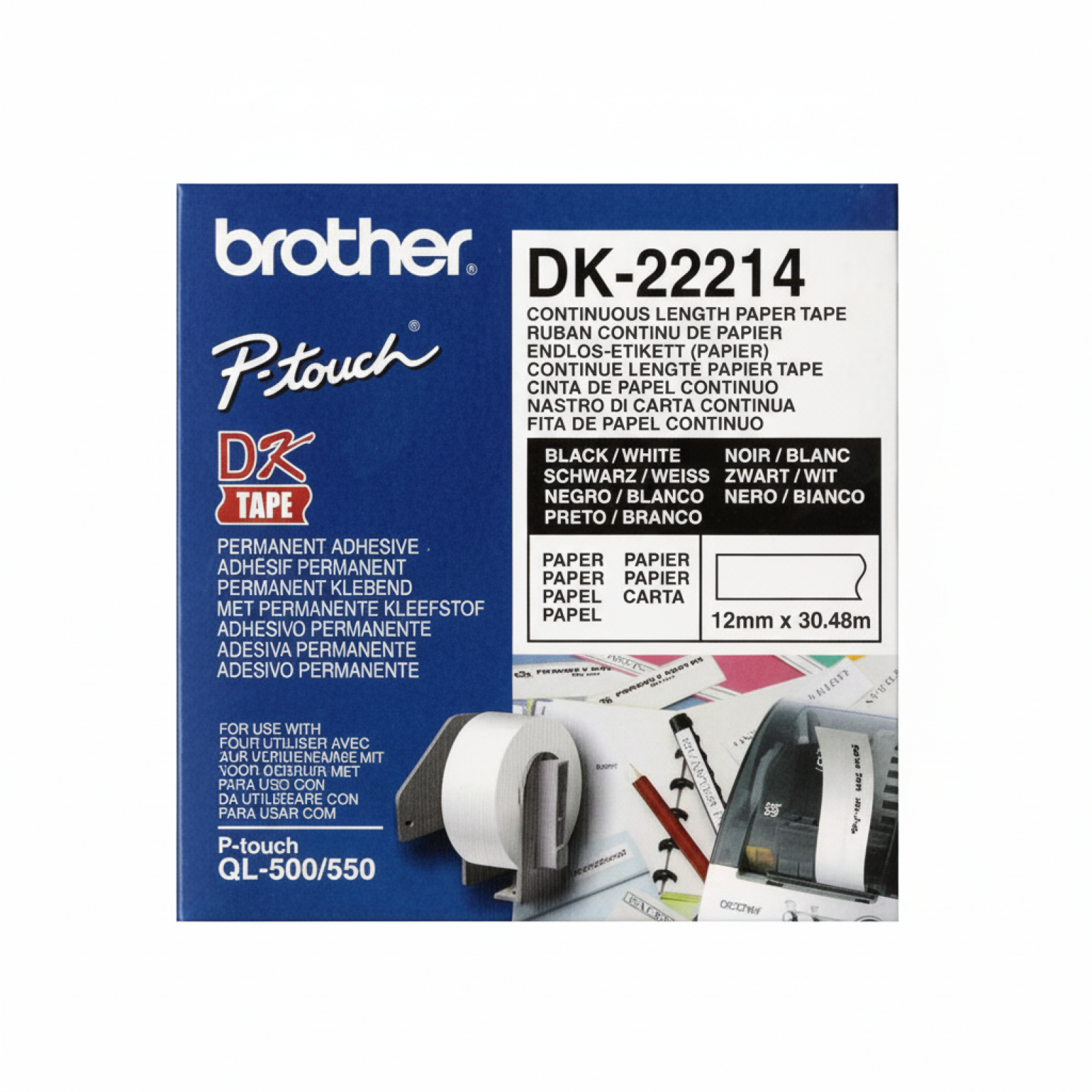 Etykiety Oryginalne Brother DK-22214 (DK-22214) (Biały) (12 mm, 30,48 m)