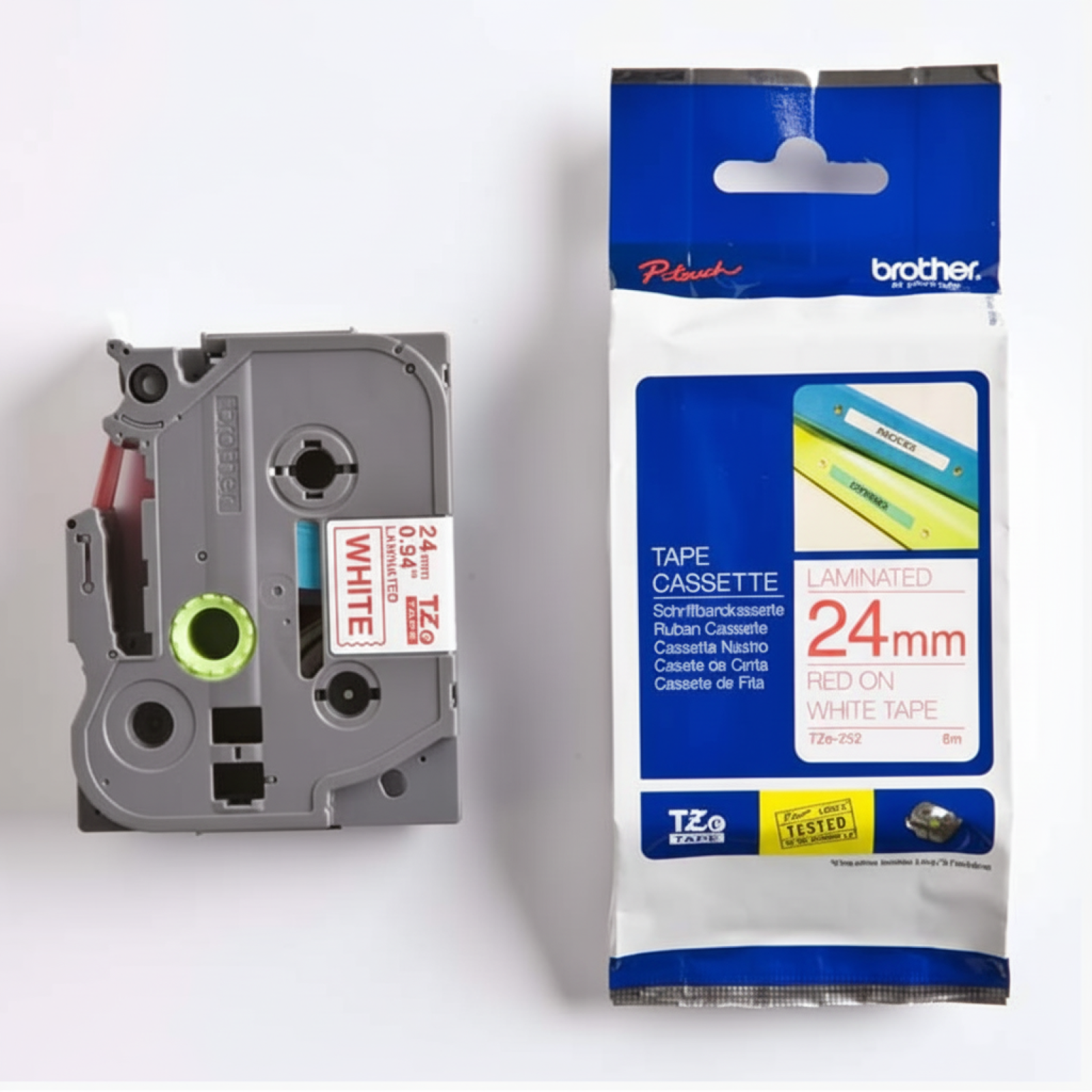 Taśma Oryginalna Brother TZe-252 (TZe252) (Czerwony) (24 mm, 8 m, Biała, Czerwony)