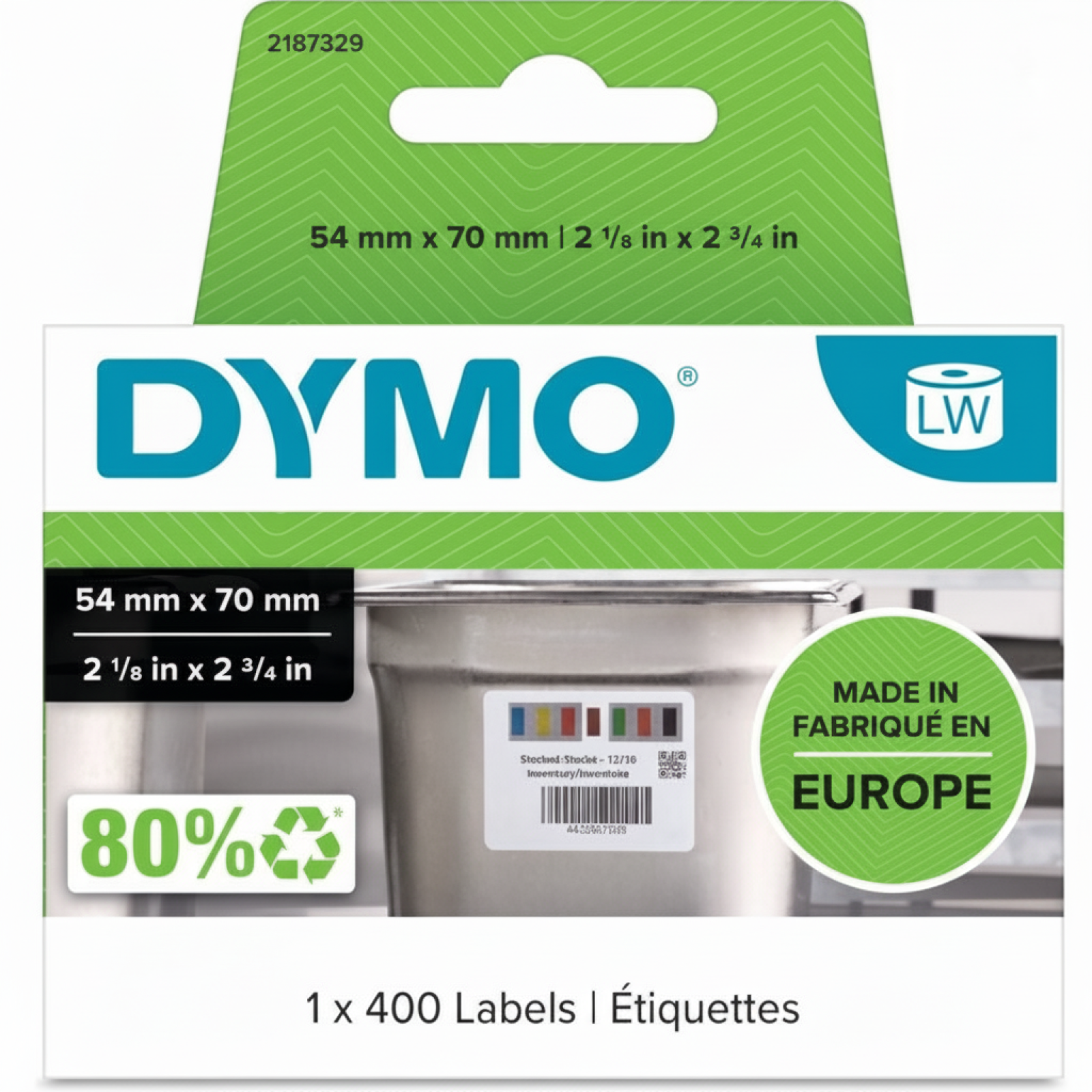 Etykiety Oryginalne DYMO LW-2187329 (2187329) (Biały) (Biała, 400 szt., 54 mm, 70 mm)