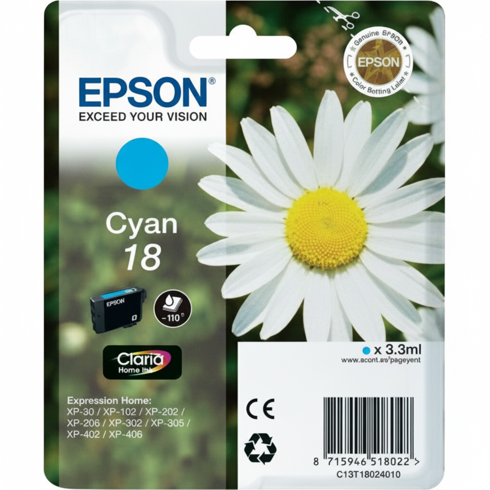 Tusz Oryginalny Epson T1802 (C13T18024010) (Błękitny)