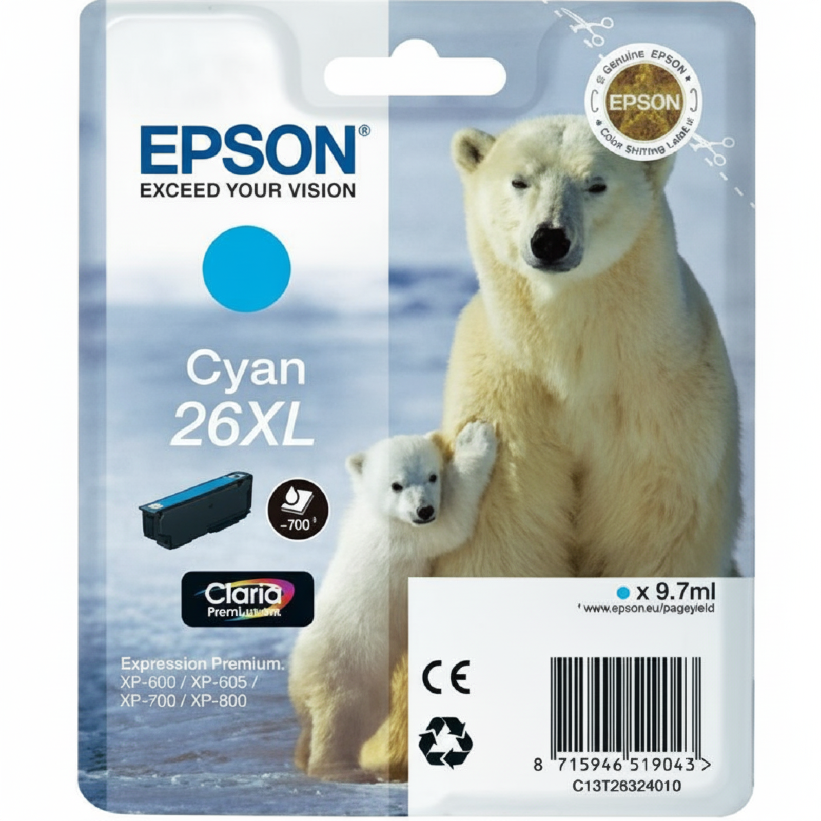 Tusz Oryginalny Epson T2632 (C13T26324010) (Błękitny)