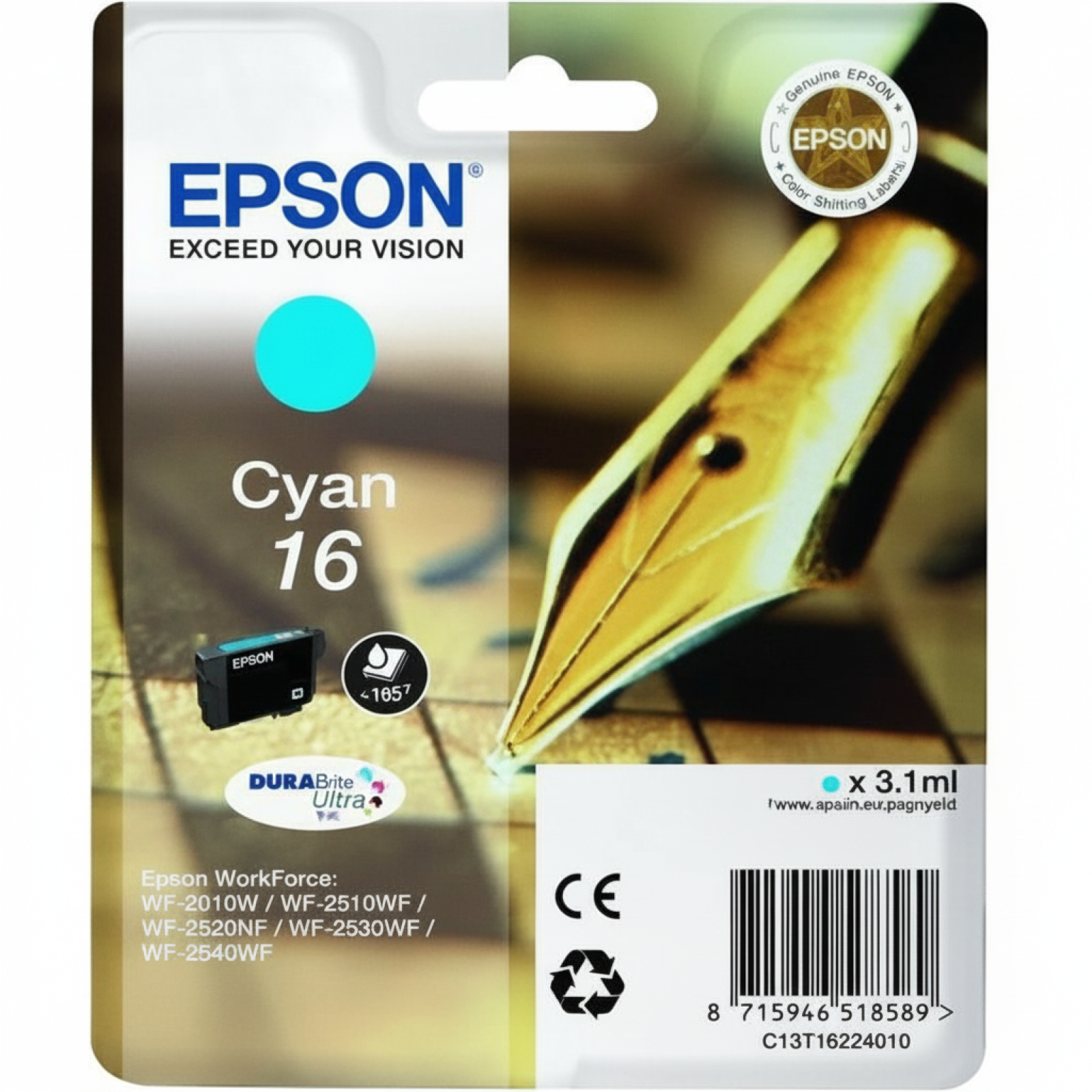 Tusz Oryginalny Epson T1622 (C13T16224010) (Błękitny)