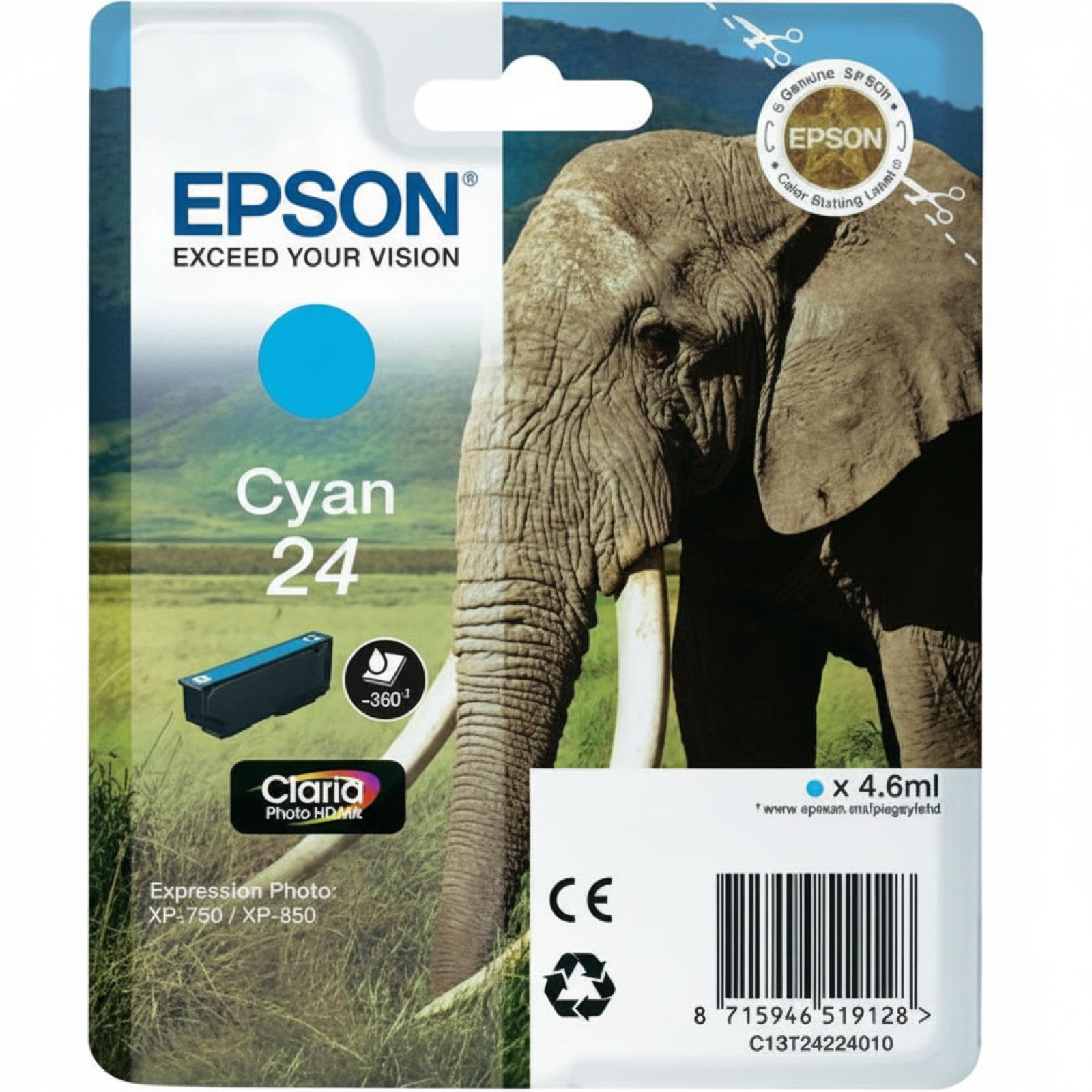 Tusz Oryginalny Epson T2422 (C13T24224010) (Błękitny)