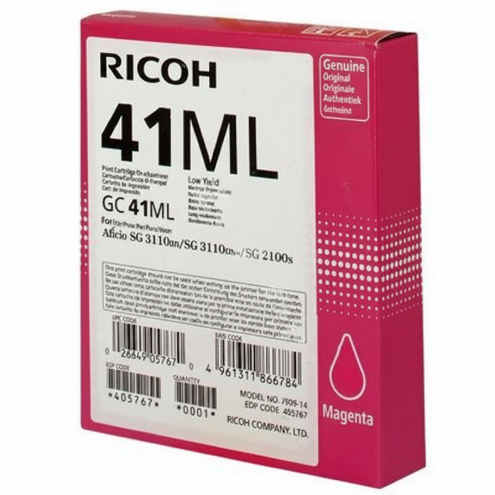 Tusz Oryginalny Ricoh GC-41ML (405767) (Purpurowy)