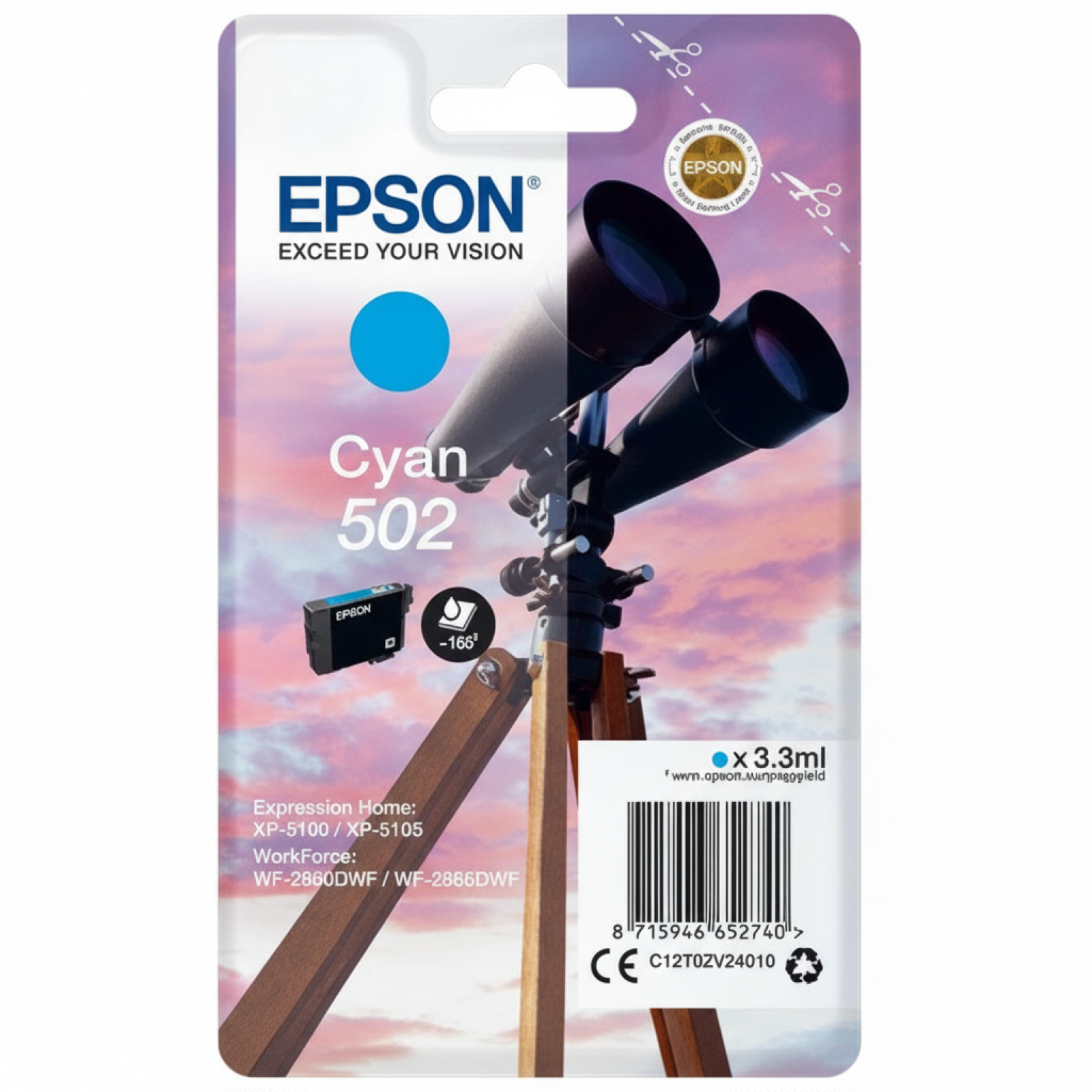 Tusz Oryginalny Epson 502 (C13T02V24010) (Błękitny)